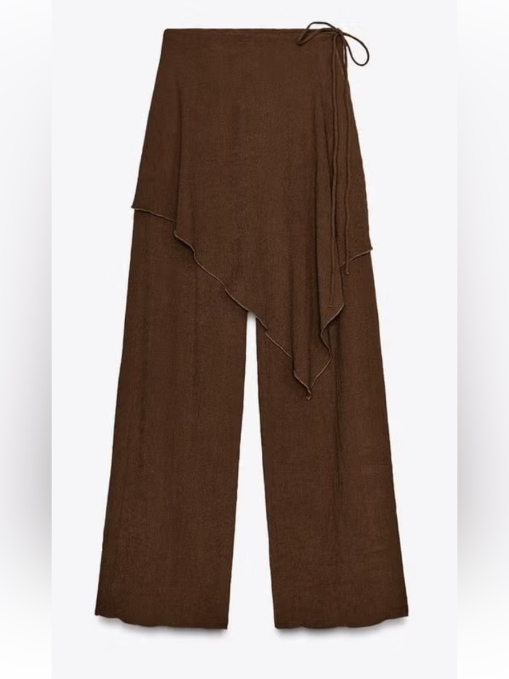 Zara Wide-Leg BrownDraped Linen-Blend Pants